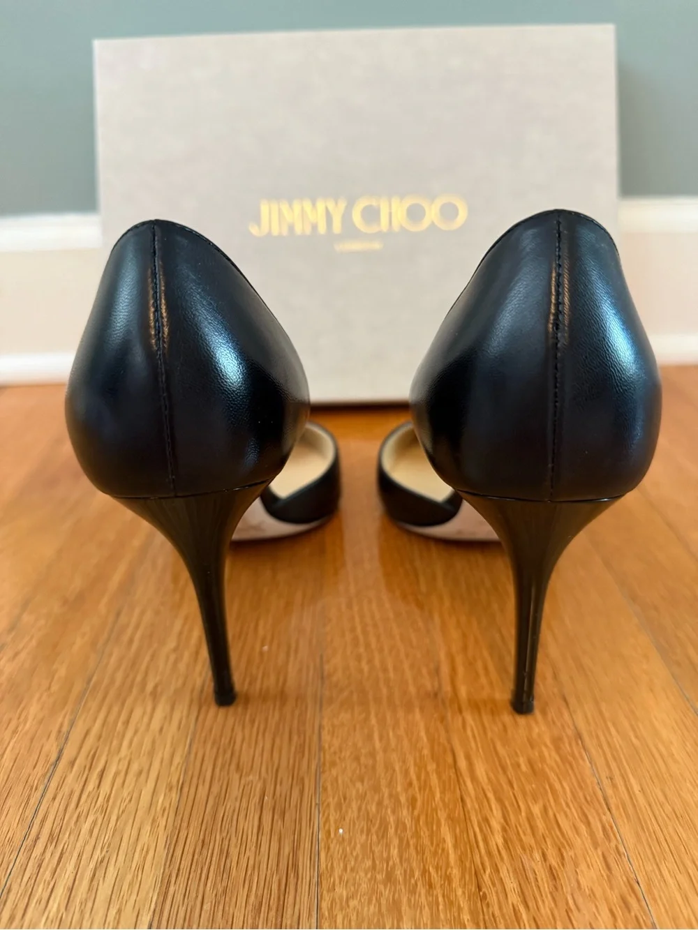 Jimmy Choo Black Leather Pointed D'Orsay Stilettos